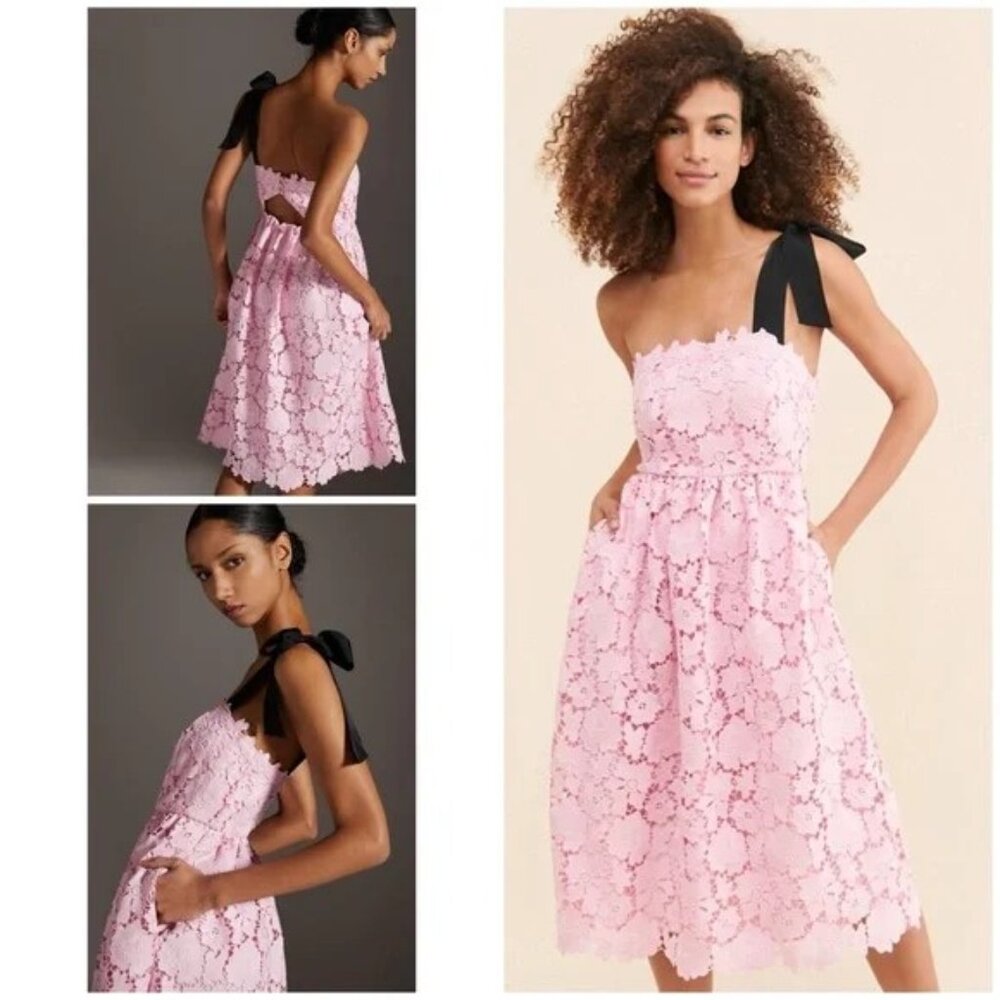 Anthropologie - Maeve One-Shoulder Lace Pink Dress
